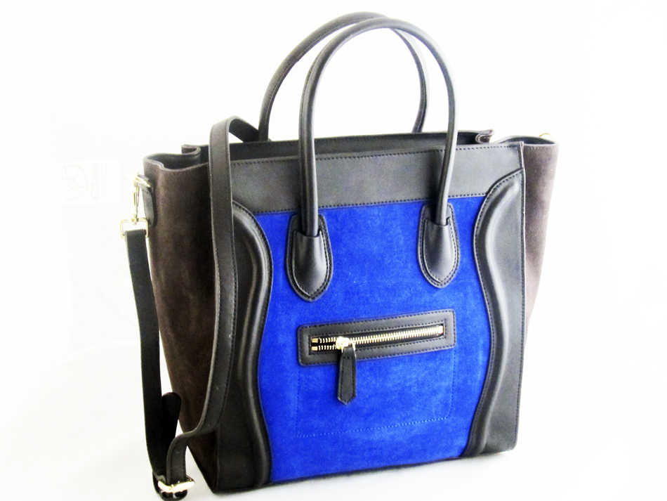 Celine inspired tote bag cobalt blue made of genuine leather and suede ...